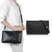 【GUCCI 古馳】607723 經典Guccissima皮革壓紋肩背斜背手拿包(黑色)