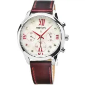 (店+)【SEIKO 精工】【柒號本舖】SEIKO精工LUKIA三眼計時漆皮皮帶女錶-貝殼面 / SRWZ81P1