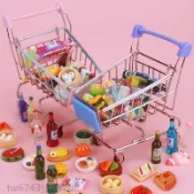 兒童 手推車 仿真 迷你 購物車 超市 玩具車 過家家食物 創意 金屬模型 擺件