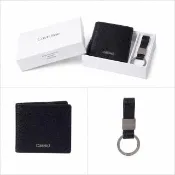 【CALVIN KLEIN】金屬Logo短夾＋鑰匙圈禮盒組男短夾(黑色)