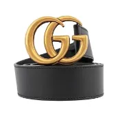 【GUCCI 古馳】大雙G霧金logo牛皮皮帶_寬4CM(黑色)