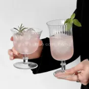 東升精品館 水晶條紋調酒雞尾酒杯高顏值香檳杯玻璃酒吧長飲高腳杯果汁杯冷飲