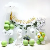 森林系酪梨色生日快樂套組1組-銀色大數字任選(生日氣球 生日佈置 生日派對 派對氣球 氣球 鋁模氣球)