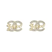 CHANEL雙C LOGO字母設計金屬鑲嵌水鑽穿式耳環(金)
