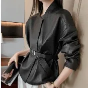 【BRIGA HGY2405】BRIGA HGY2405設計師款廓形山羊皮真皮氣質時尚收腰皮衣外套(HGY2405)