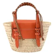 【TOD’S】TODS 簡約編織提把撞色小牛皮手提包草編包托特包(咖/橘)