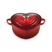 (店+)【Le Creuset】愛心鑄鐵鍋 20cm 1.9L 櫻桃紅 心型鋼頭 法國製 愛心鍋 {電磁爐 IH爐}湯鍋 燉鍋 炒鍋