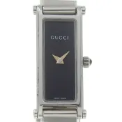 【DOKODEMO】二手 Gucci 1500L 不鏽鋼石英錶，附模擬顯示和黑色錶盤，適合女士