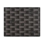 【BALLY】BALLY Pennant斜體標誌LOGO幾何圖案造型塗層皮革4卡短夾(黑x暖灰x巧克力棕)