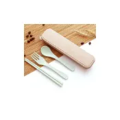 (店+)小麥環保餐具四件組(湯匙+筷子+叉子+收納盒) 無毒環保天然小麥秸稈  DM301