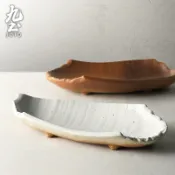 九土手工陶瓷個性異形盤餐具餐盤食器碗盤盤子手工餐盤復古餐具料理盤家用盤餐廳擺盤生魚片日本料理生食涼拌菜盤子CJR0609