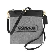 【COACH】專櫃款厚織帆布撞色拼接斜背包(黑色)