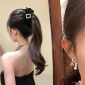 🌸派送超快🌸韓國東大門方鑽絲絨蝴蝶結香蕉夾女高馬尾豎夾高級感髮夾頭飾髮飾