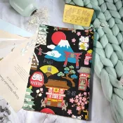 和風系列-厚棉日本風格富士山招財貓布書套-布書衣可適用A5-25K