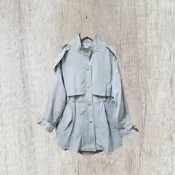 *♡*YANSOO/淺色水泥灰綠/薄款/風衣外套/大S-小M/近新/二手衣《Anna的百寶箱》