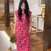 【K.W.】韓國空運輕棉麻睫毛蕾高品質免穿搭洋裝(小香風/輕量涼感/洋裝/休閒/日系/通勤/渡假)