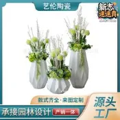 鑽石形氧化鎂組合花盆仿大理石家居樣板房裝飾品玻璃鋼落地大花瓶