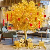 漣漪生活 【仿真金榕樹】搖錢樹 許願樹 發財樹 金錢樹 紅包樹 新年祈福 招財進寶 金色葉片 仿真植物 大型假樹 居家擺設 開運裝飾