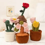 全球選品1館 生活百貨 趣味荷花桃花公仔毛絨盆栽玩偶粑粑玫瑰花植物鬱金香花束擺件裝飾