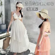 Hello Summer 現貨 氣質 深v 性感連身裙 露背雪紡連身洋裝 渡假長洋裝 9839