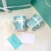 【台灣出貨】破盤價蒂芙尼TIFFANY杯子經典蝴蝶結陶瓷杯骨瓷馬克杯對杯結婚禮物禮盒  露天拍賣