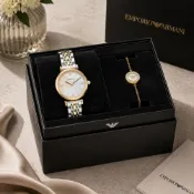 EMPORIO ARMANI AR80086SET 女錶 間金鋼（附手鍊*1） 日本機芯 珍珠母貝錶盤 32mm 優雅 手錶