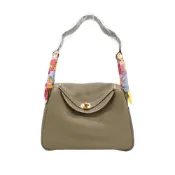 Hermes 展示品 Lindy 30 牛皮金釦手提兩用包(Etoupe大象灰)