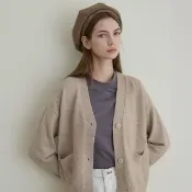 【GIORDANO 佐丹奴】女裝V領毛衣外套(17 淺梧桐)