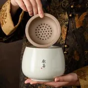 汝窯茶渣缸茶洗家用大小號陶瓷杯洗帶蓋過濾建水茶盂桌面廢水缸