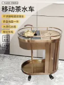 宜百家 含運 酒店移動餐車酒水車推車 不銹鋼茶水車大理石石英石玫瑰金煮茶車酒店餐廳包房茶室餐桌邊車