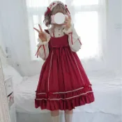 明熙精品屋 【假兩件設計】Lolita連衣裙 JSK吊帶裙 OP連衣裙 日系軟妹裙 洋裝 人形師 微渺 送髮帶 日常約會 茶會穿搭