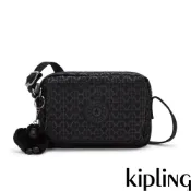 Kipling 經典黑菱格紋印花前後加寬收納側背包-ABANU
