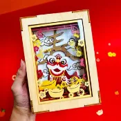 迷你彩色紙雕小夜燈 | 賀年 傳統舞獅 | 農曆新年春節剪影擺設