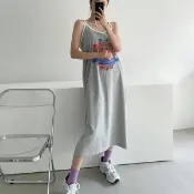 Anna S ANNAS 正韓 汽車 字母 洋裝 細肩帶 連身裙 長洋 長洋裝 棉質 休閒 運動 海邊 海灘裙 韓國