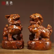 黑檀木雕獅子擺件 實木一對大號宮門獅 家居客廳玄關裝飾 紅木工藝品 風水宗教用品 擺飾 木雕掛件 關公木雕 木雕藝品 彌
