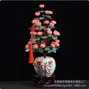 【公司貨】天然水晶樹牡丹花搖錢樹開業送禮招財樹家居花開富貴發財風水擺件
