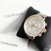 美國百分百【全新真品】Calvin Klein 手錶腕錶 皮革錶帶 CK 三眼計時錶 K8M276G6 玫瑰金 CD78