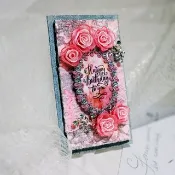 櫻雪粉紅玫瑰 緞帶永生花 手工卡片 禮盒 (客製、生日卡、情人卡)