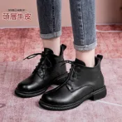 真皮馬丁靴女百搭顯高單靴頭層牛皮厚底皮靴防滑棉鞋 女鞋 長靴 女靴 馬丁靴 防水靴 中筒靴 短靴 時尚靴 靴子