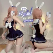 °• 𝘔𝘖𝘔𝘖𝘕𝘈 •°🫧現貨🫰哥哥你好呀 有大尺碼 連身褲裙 性感開襠 學院二次元兔女郎制服綁帶免脫死庫水睡衣1684