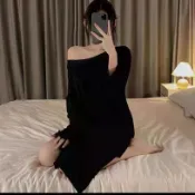 【M-3XL】胖mm特大尺碼200斤睡裙女秋季長袖洋裝睡衣女士寬鬆性格露背睡衣