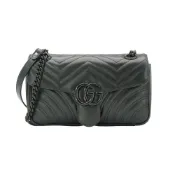 【BreezeOnline 微風精品線上】Gucci GG Marmont 絎縫牛皮掀蓋肩背/斜背包-26cm(443497-黑)