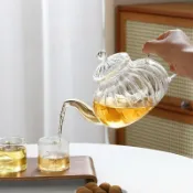 全球選品1館 生活百貨 高硼矽玻璃高顏值加厚茶壺花茶壺帶紋簡約南瓜壺耐高溫過濾泡茶壺