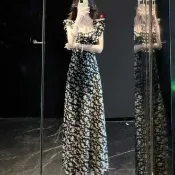 《時尚服飾》夏季新款法式氣質黑色碎花洋裝女 浪漫露背 小個子 仙女長裙洋裝 設計感 顯瘦