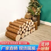 壁爐圓木樁木頭樹樁造型木材木柴實木柵欄家居裝飾木製原木桌麵 DJYM