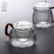 九土手工豎條紋玻璃泡茶壺耐熱玻璃泡茶壺帶過濾內膽條紋壺家用可加熱電陶爐煮茶器燒水壺煮水壺下午茶透明煮茶壺CHR0641