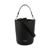 【BURBERRY 巴寶莉】金色Logo 素面粒紋牛皮小款水桶包(黑色)