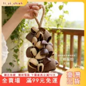 臺灣出貨 33顆天然果殼手搖鈴風鈴成品手工DIY材料包療愈樂器掛飾u
