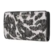 【Michael Kors】專櫃款 EMPIRE系列 老花防刮皮革 7卡 零錢包 中夾(字母灰黑)