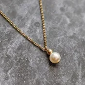 美國14k注金(14KGF) 施華洛世奇水晶珍珠小金球項鍊│水洗不褪色